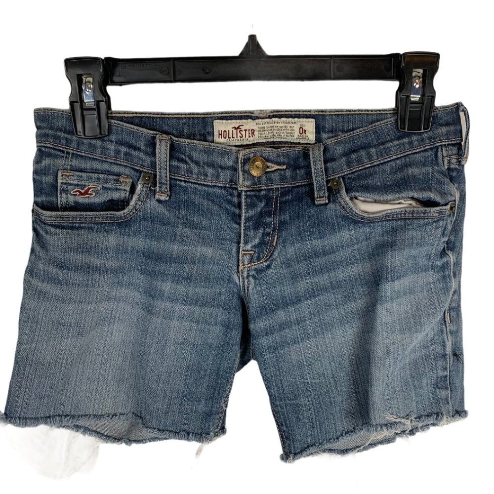 Hollister Women Size 0 Regular Cotton Blend Stretch Denim Cut Off Jean Shorts